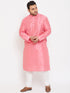 Vastramay Men's Plus Size Pink Silk Blend Kurta Pyjama Set